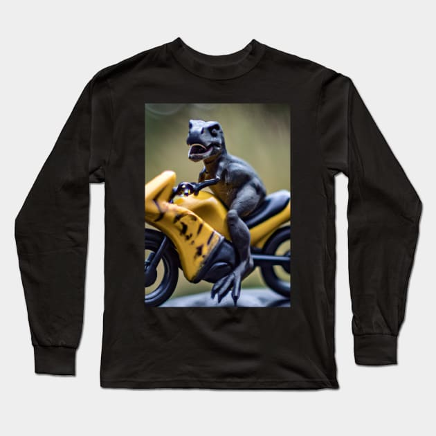 Dinosaur on Motorbike Long Sleeve T-Shirt by maxcode